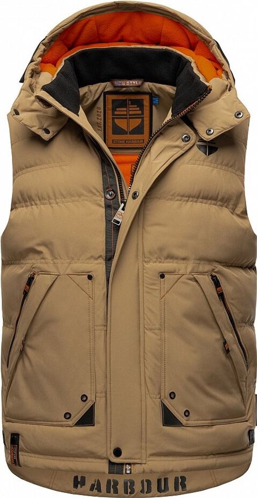 Stone Habour Herren Steppweste Bodywärmer Weste Outdoor Jacke gefüttert mit Kapuze EGOOR Hell Braun Gr. 48 - M