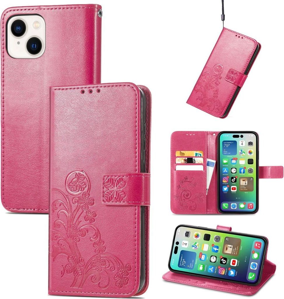 König Design Hülle kompatibel mit Apple iPhone 15 Plus Kunstleder Handyhülle - Handy Case Magenta