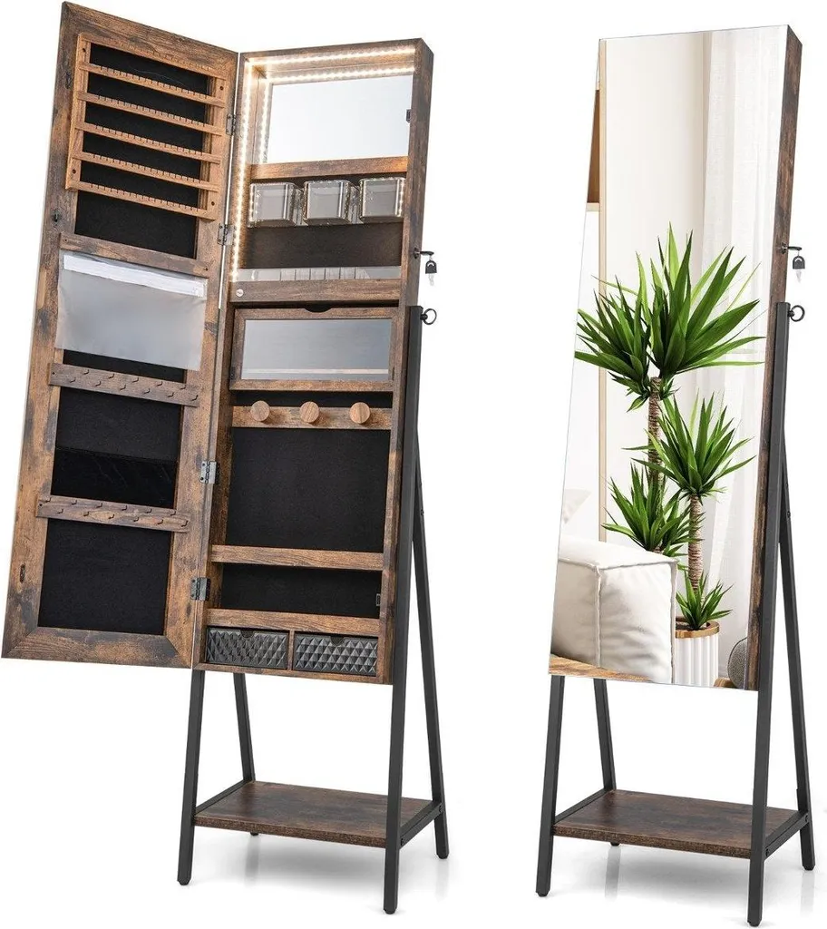 Psyché armoire à bijoux lumineuse avec grand miroir de chambre