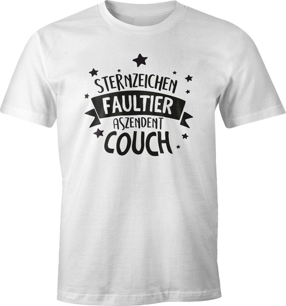 Herren T-Shirt mit Spruch lustig Sternzeichen Faultier. Aszendent Couch. Motiv Fun-Shirt Moonworks weiß S