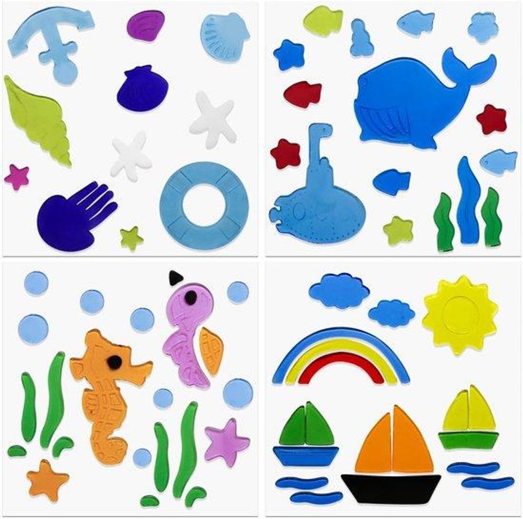 4er-Pack Sommer-Schleim-Fenstersticker, farbenfrohe Saison-Fenstersticker mit Schleim für Kleinkinder, Muschelpatroon, Dekorationsartikel für die...