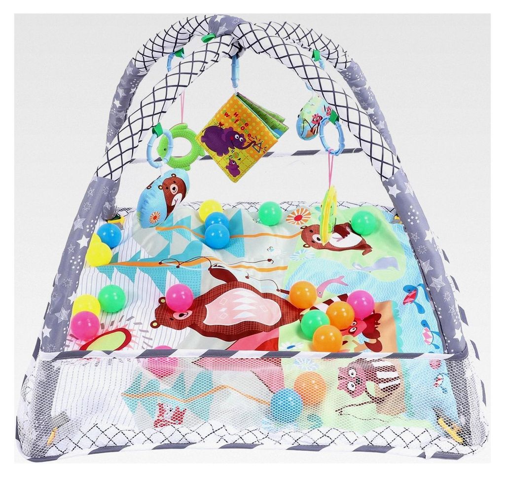 Baby Spielmatte mit Spielbogen, Krabbeldecke für Neugeborene und Kleinkinder von 0-18 Monaten zur Förderung von Motorik und Kognition