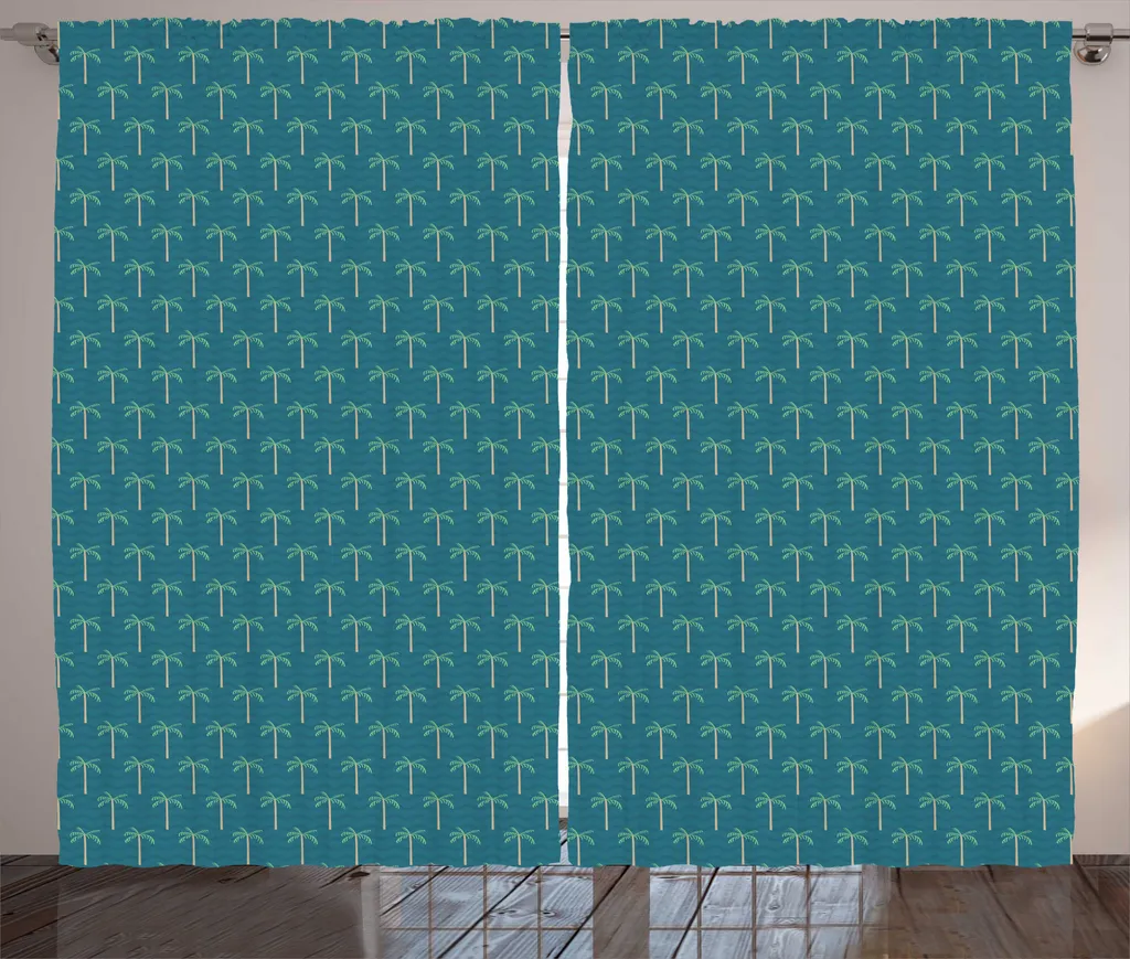 ABAKUHAUS Rideau Rustique Palme Hawaii Aloha Bleu Pétrole 280x225cm