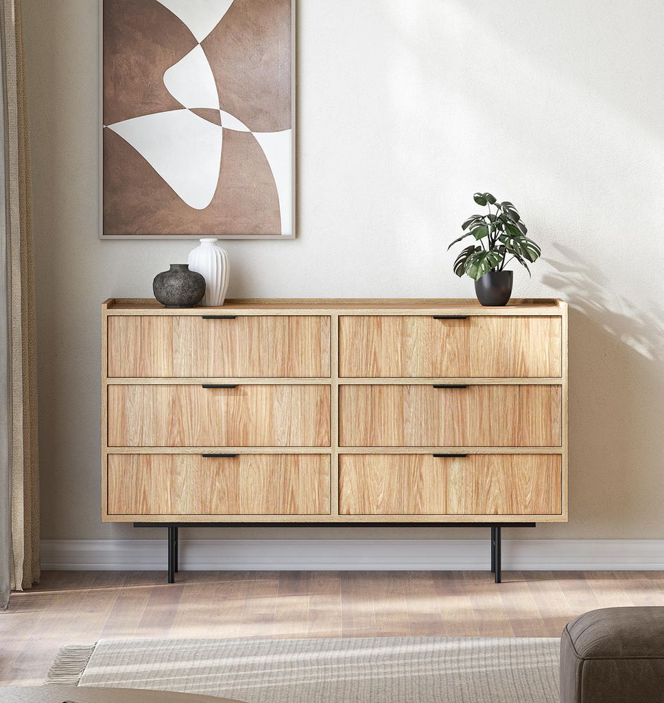 AX LIVING Nordiva Kommode mit Schublade 150 cm Hikora Natur Holz Modern