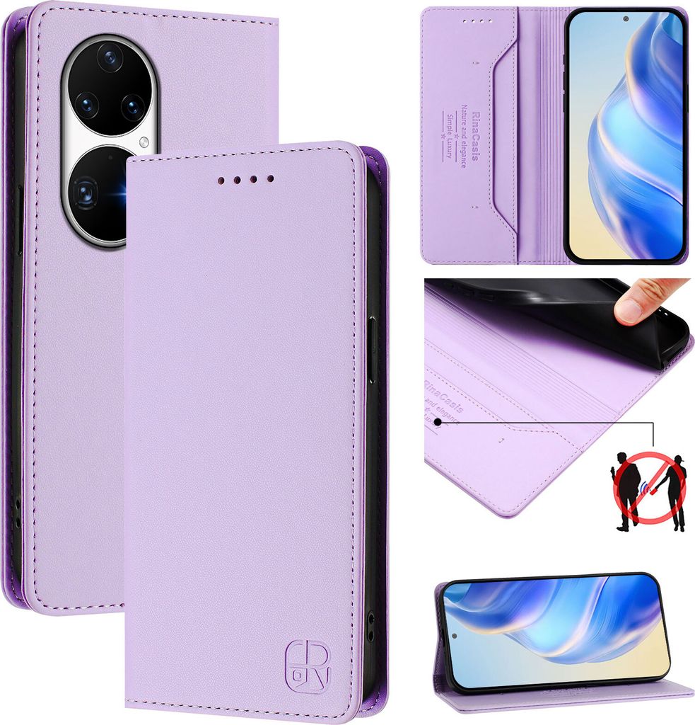 Lederhülle für Huawei P50 Pro Hülle Flip Brieftasche Kartenfächern Ständer Schutzhülle Violett