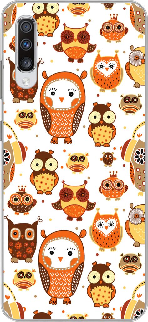 MuchoWow Handyhülle Schutzhülle Hülle für Telefoonhoesje Samsung Galaxy A70 Mädchen - Eule - Orange - Muster - Mädchen - Kind - Kinder Sili...