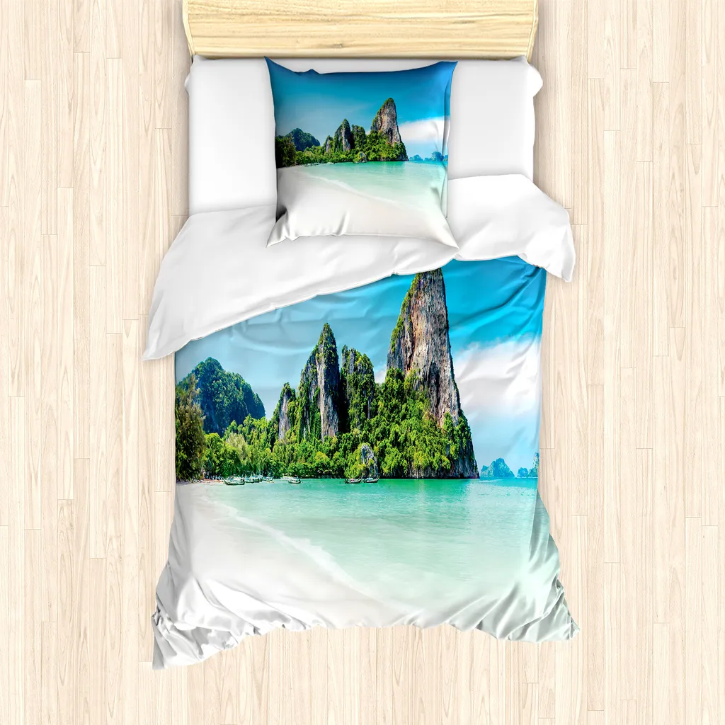 ABAKUHAUS Set copripiumino per letto singolo, Beach Limestone, antiacaro, adatto a chi soffre di allergie, con federa, 135 cm x 200 cm - 80 x 80 cm, multicolore