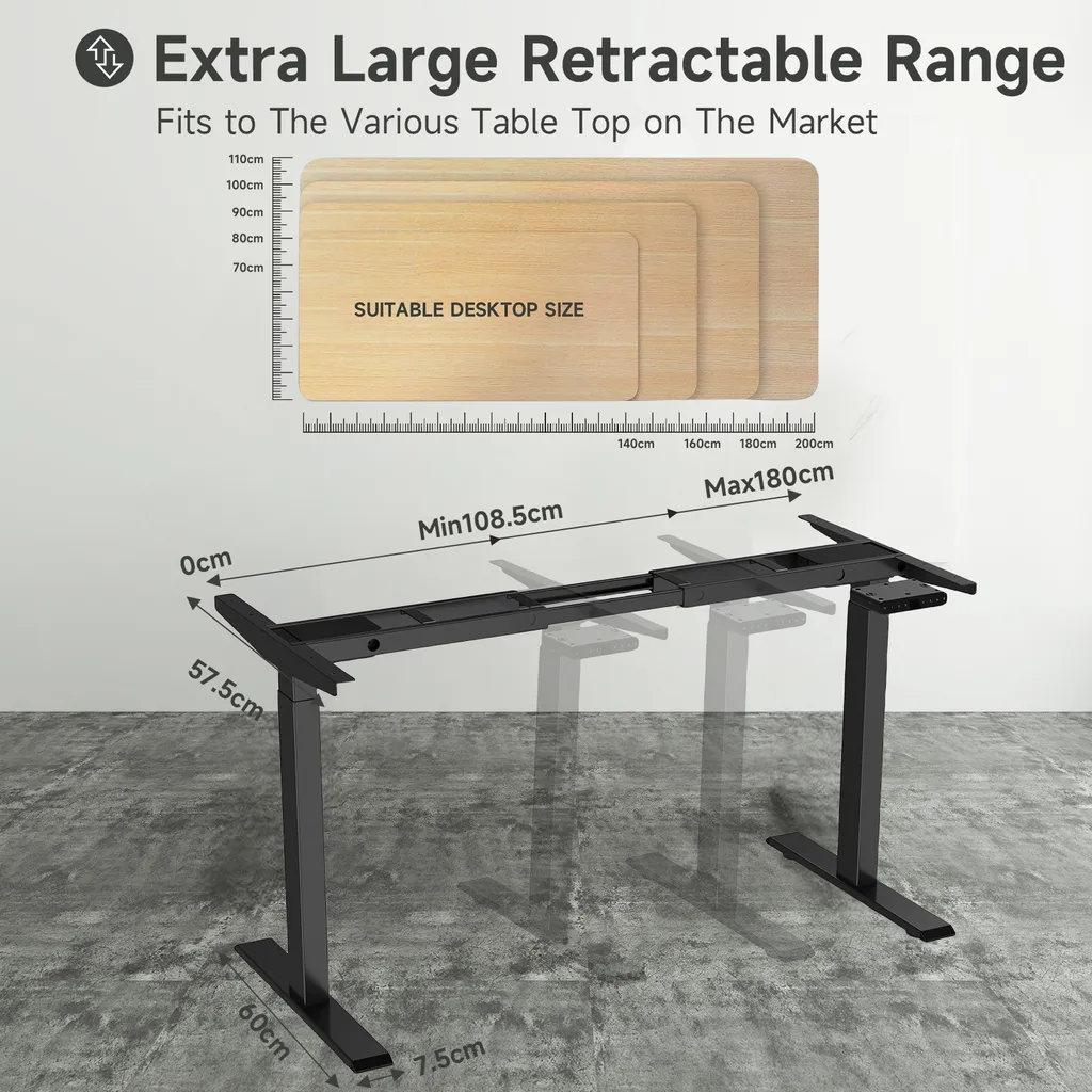 Structure Bureau Assis Debout Électrique Réglable en Hauteur 58x180 cm