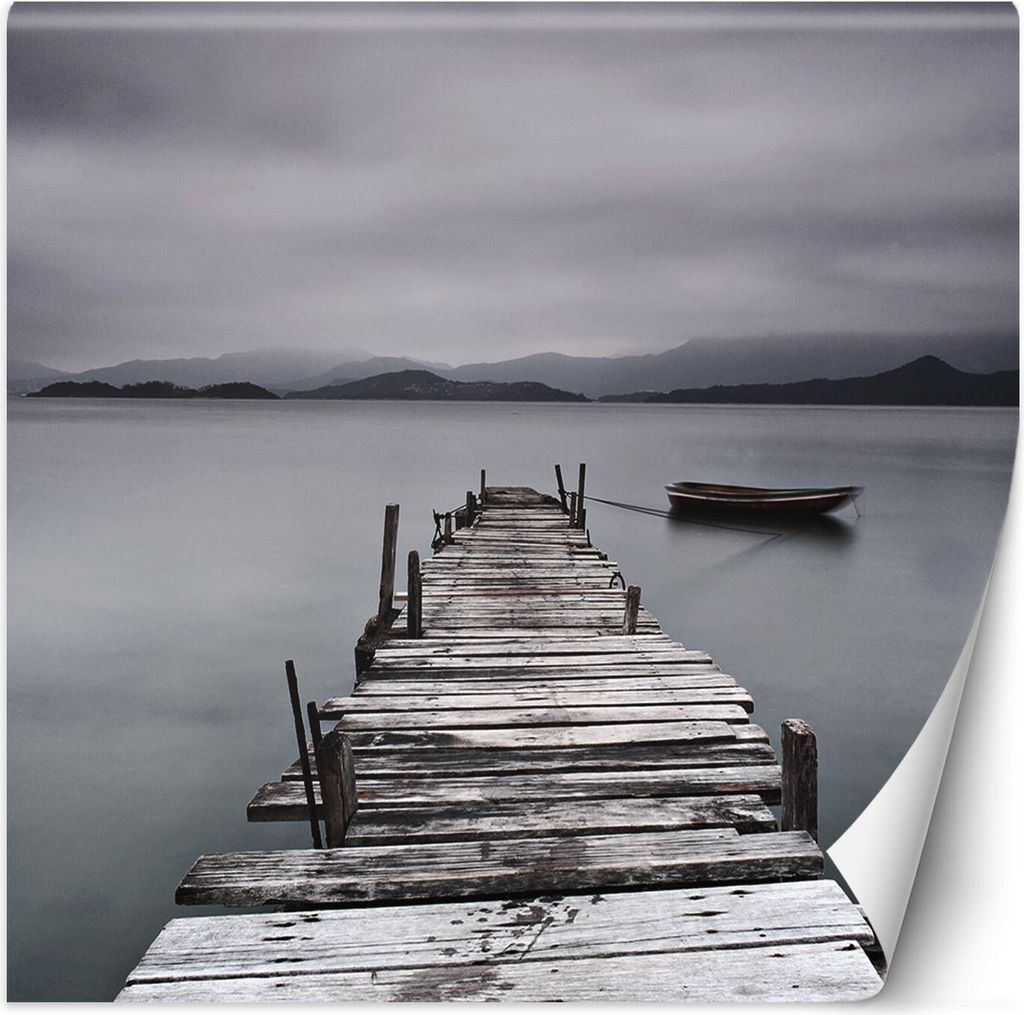 Vlies fototapete Alte Seebrücke See 300x300 cm Feeby Grau inkl. Kleber einfache Montage