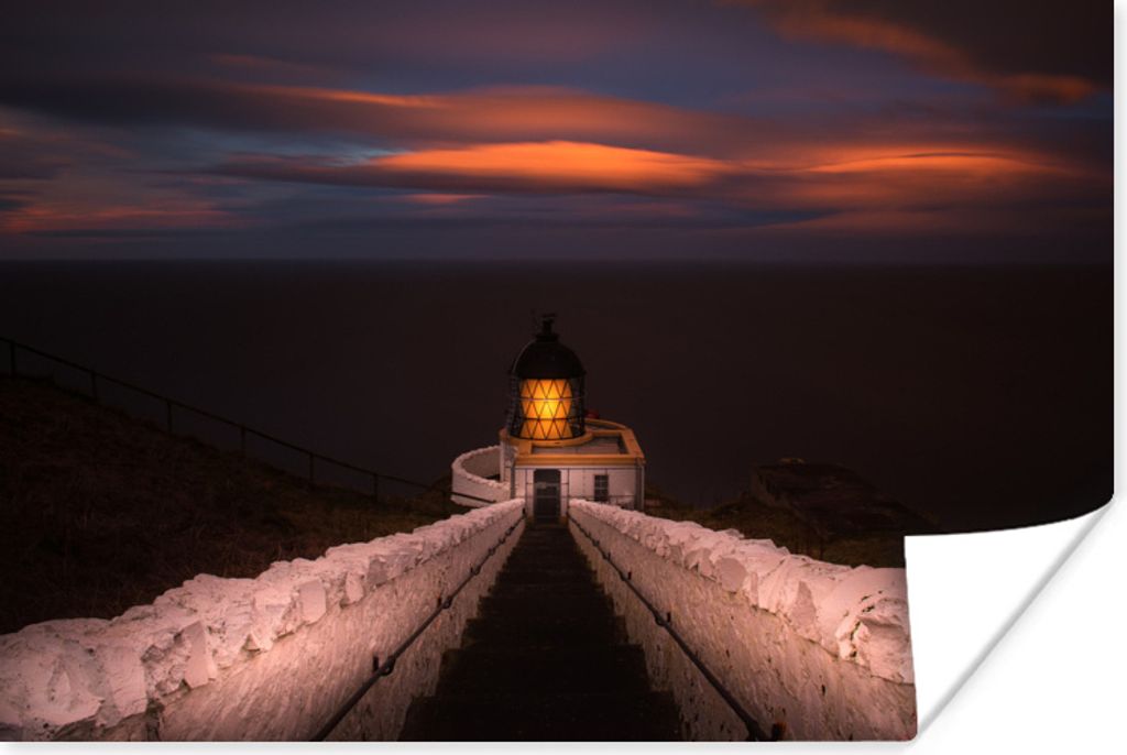 MuchoWow Poster Leuchtturm und Sonnenuntergang in Schottland 90x60 cm - Schlafzimmer
