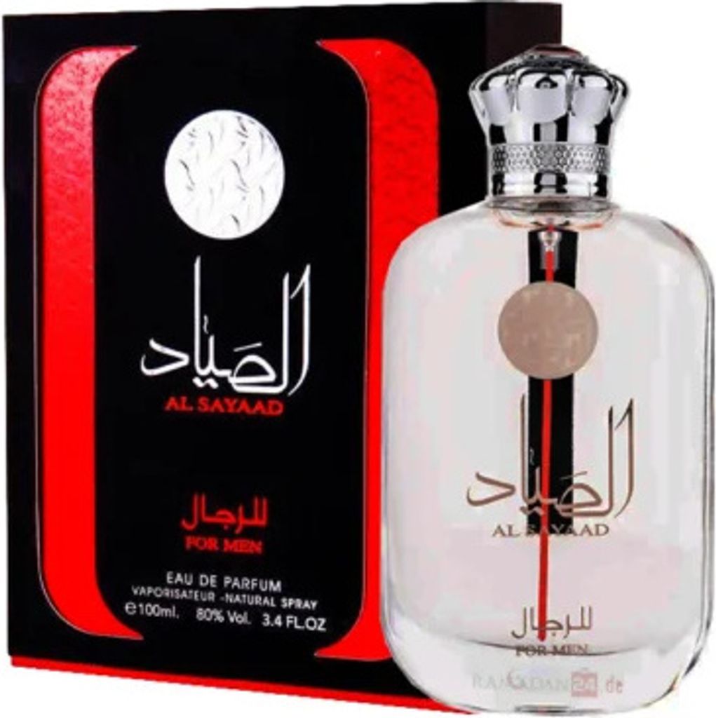 A perfume bottle and its packaging are displayed.