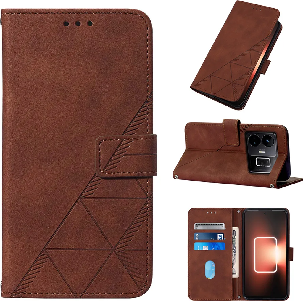 Custodia in pelle flip per Realme GT Neo 5 /Realme GT3 custodia design portafoglio con goffratura, porta carte e supporto Brown