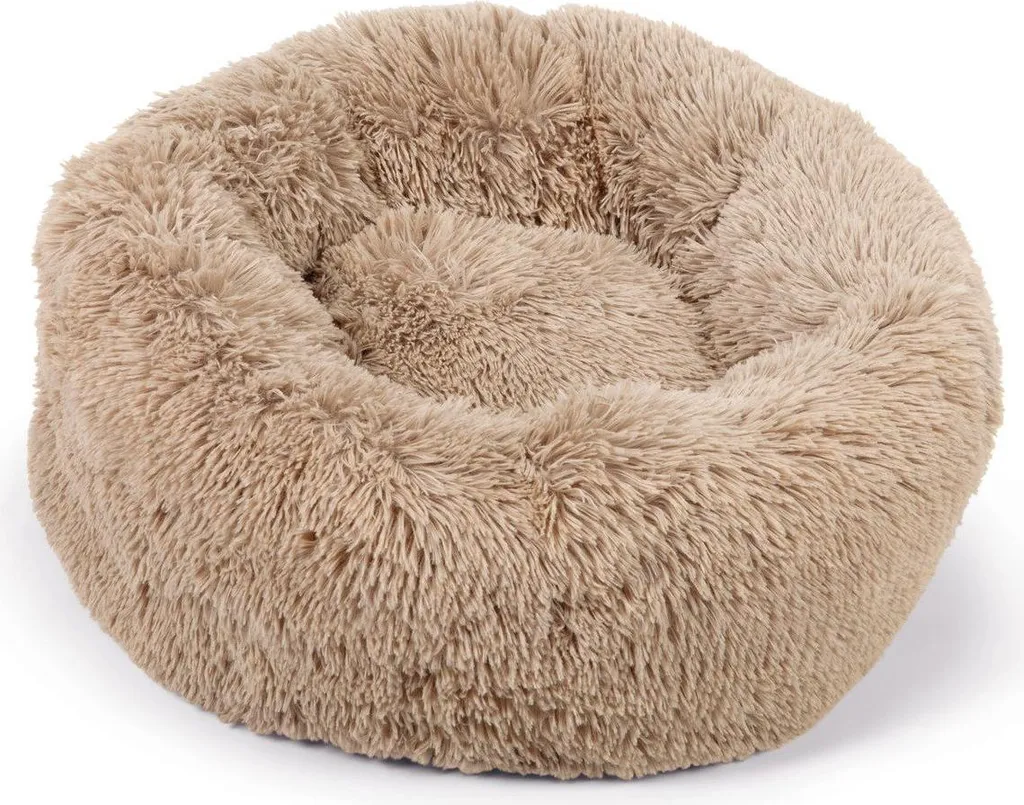 Panier chien peluche beige Beeztees Yali 60cm avec rebord ultra moelleux