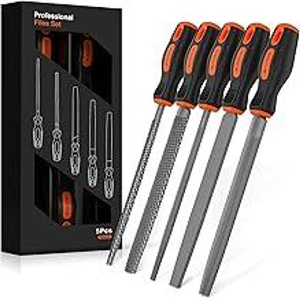 AojSup Werkstattfeilen Set 5tlg. - Hochwertiges Feilen Set, Profi Feilenset Metall und Holz, Feilensatz Metall inkl. Flachstumpfeile, Halbrundfeile...