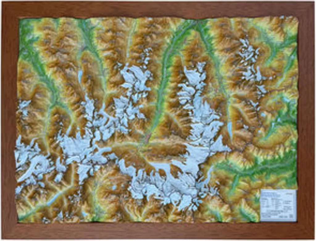 Tableau Relief Topographique Cervin 1:150.000 et Cadre Bois de Qualité
