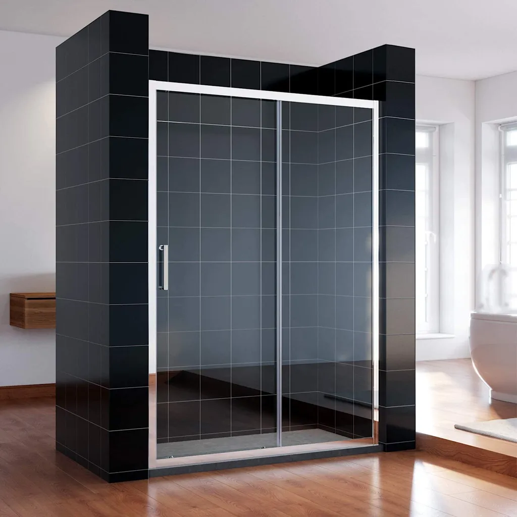 SONNI Porte de douche coulissante 160x185cm en verre clair trempé