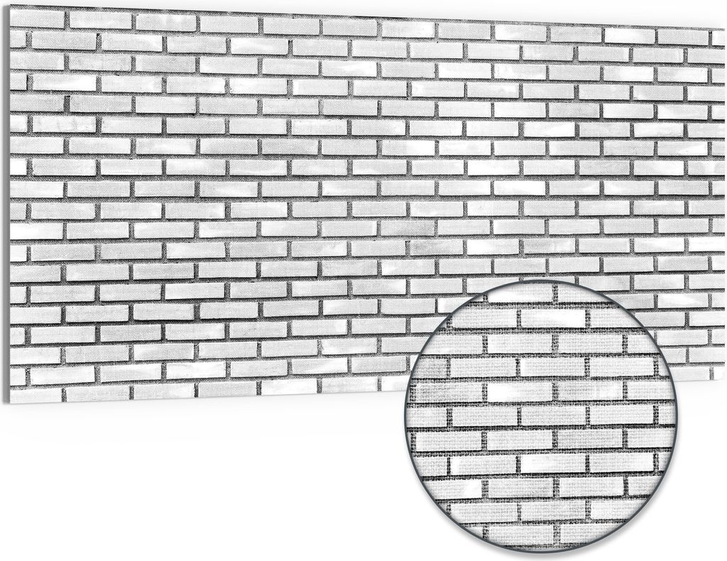 DEQORI Hybrid Leinwand Bild 100x50 cm 'Weißes Ziegelwerk' Wandbild Glas flach modern