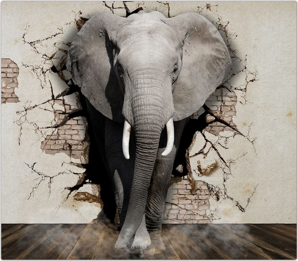 Spritzschutz Herdabdeckplatte Schneidebrett aus Glas Elefant 3D 1-Teilig (60x52cm)