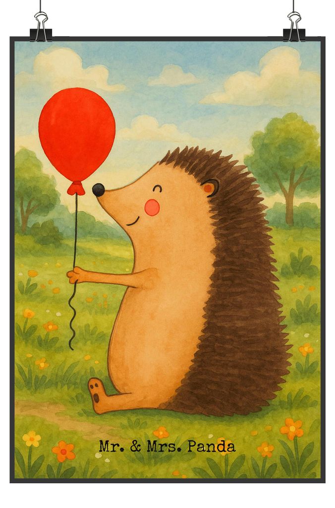 Mr. & Mrs. Panda Bild Igel Luftballon Design DIN A0 - Weiß - Geschenk, wanddeko, drucke, Happy Birthday, Wandbild, Ballon, wandkunst, Herzlichen G...