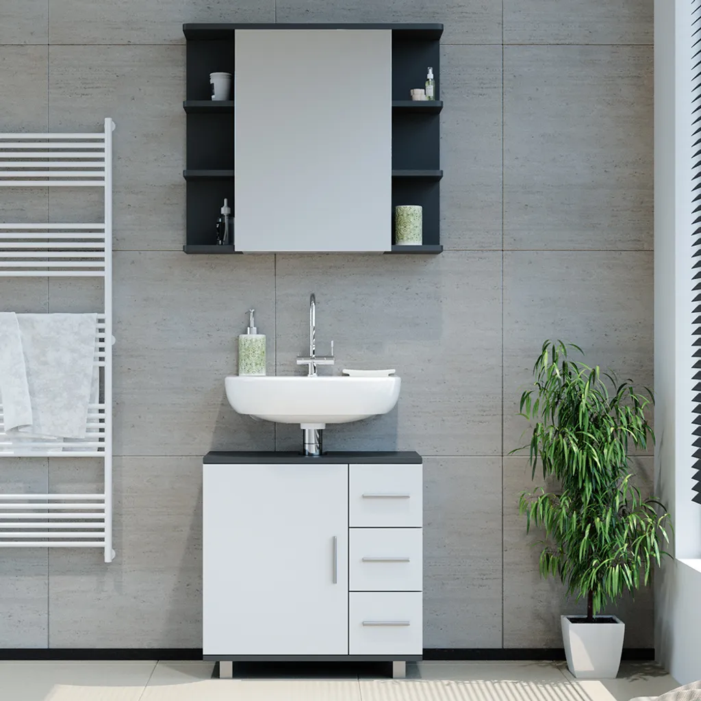 Meuble vasque Vicco Ilias Anthracite - Solution gain de place 2 éléments - 4