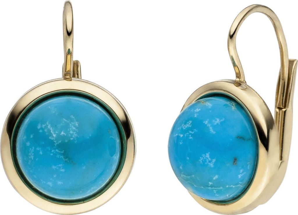 Boutons Ohrhänger aus 333 Gold Gelbgold 2 Türkise türkis rund mit Wölbung