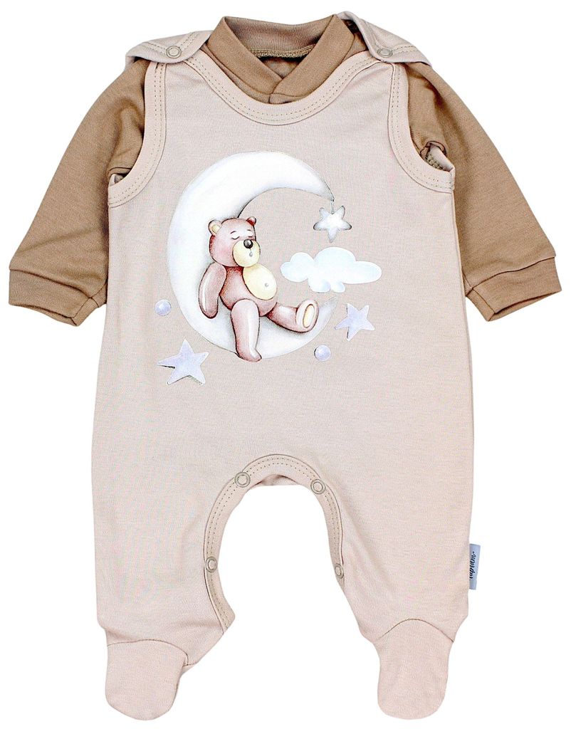 TupTam Baby Mädchen Jungen Strampler mit Langarmshirt Aufdruck Spruch 2 teilig, Farbe: Bärchen Mond Beige, Größe: 62