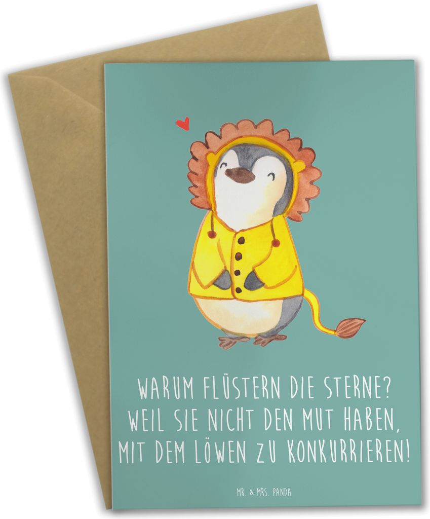 Mr. & Mrs. Panda Glückwunschkarte Sterne und Löwe - Meeresbrise - Geschenk, Tierkreiszeichen, weihnachtskarten, Sternzeichen, hochzeitskarten, Ge...