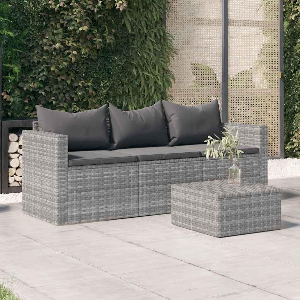 Canapé de jardin 3 places avec coussins Gris Poly Rattan Image du produit 