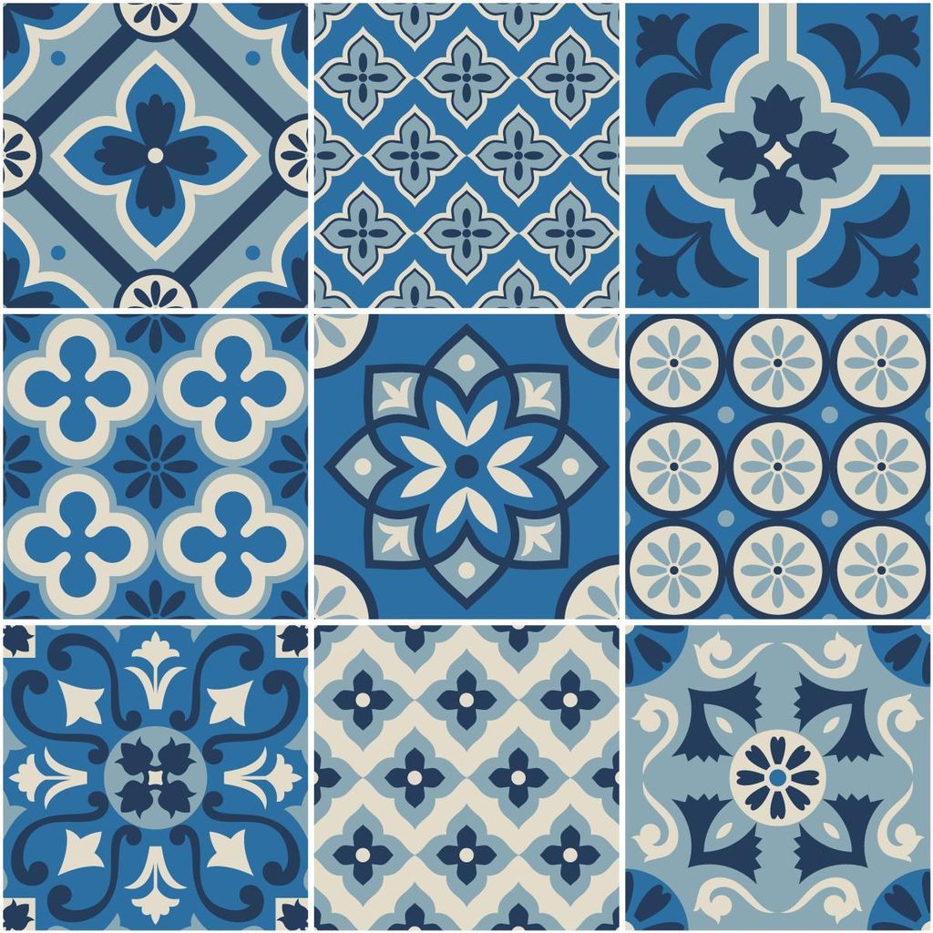 Selbstklebende Fliesenaufkleber für Küche und Bad – 9 Zementfliesenaufkleber, Azulejos Beyonsa – 9 Aufkleber, 10 x 10 cm