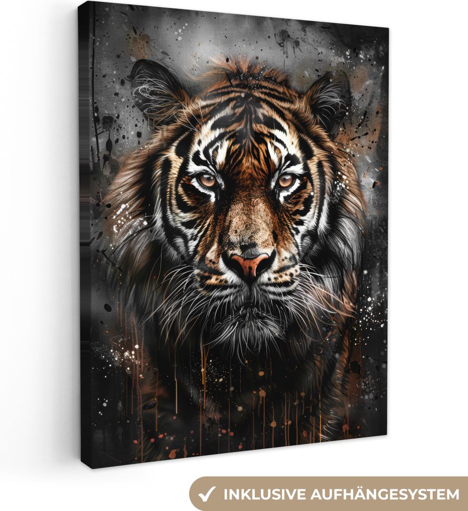 Wanddeko 30x40 cm - Tiere - Tiger - Porträt - Luxus - Schwarz, Deko Wohnzimmer, Bilder, Wanddeko