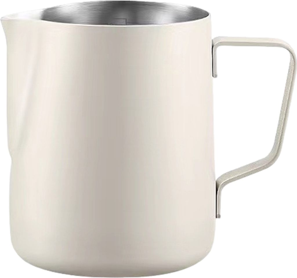 Milchaufschäumbecher mit klarer Skala, ergonomischer Griff, Edelstahl-Kaffee-Latte-Art-Becher für die Küche zu Hause