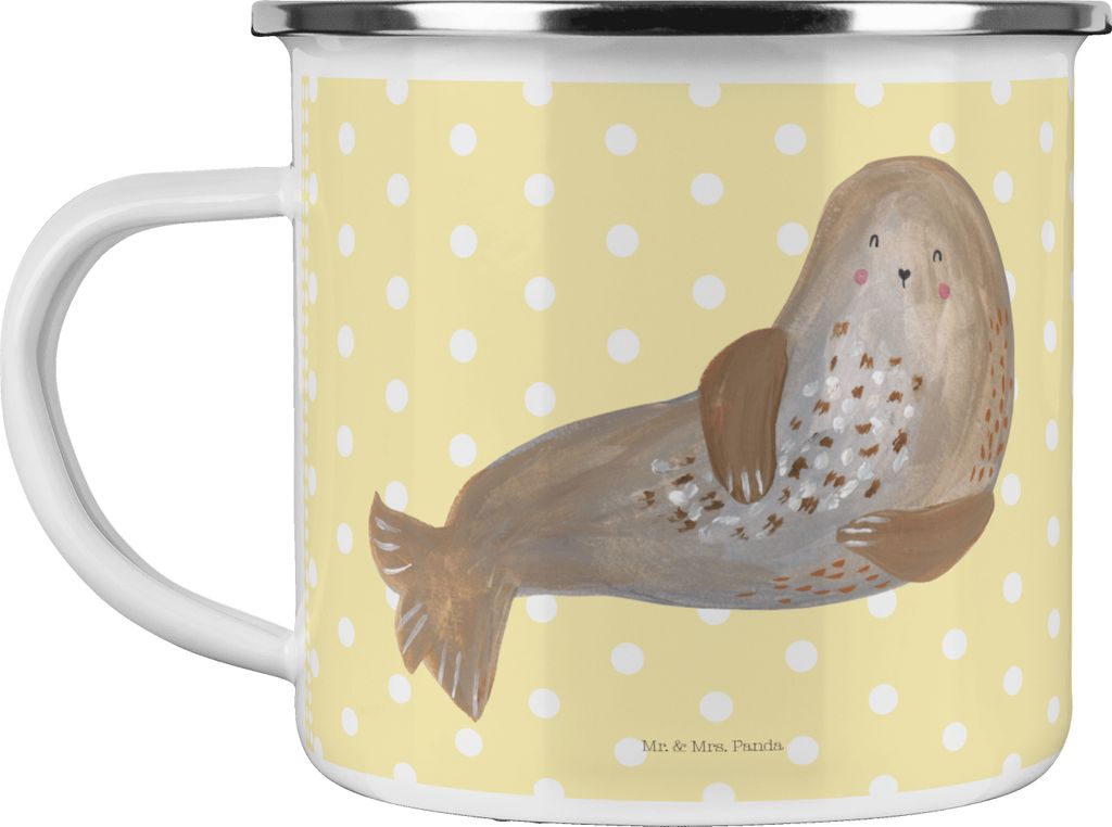 Mr. & Mrs. Panda Teetasse Robbe Lachen - Gelb Pastell - Geschenk, Seehund, Teebecher, Strand, Kaffeepott, Ostsee, Pott, Haferl, Nordsee, Robben, Em...