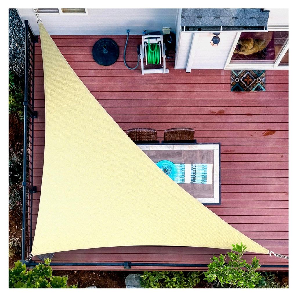 Dreieckiges Sonnensegel, 3 x 3 m, wasserdurchlässig und UV-geschützt, strapazierfähig, langlebig, für Terrasse, Garten, Hinterhof, Beige