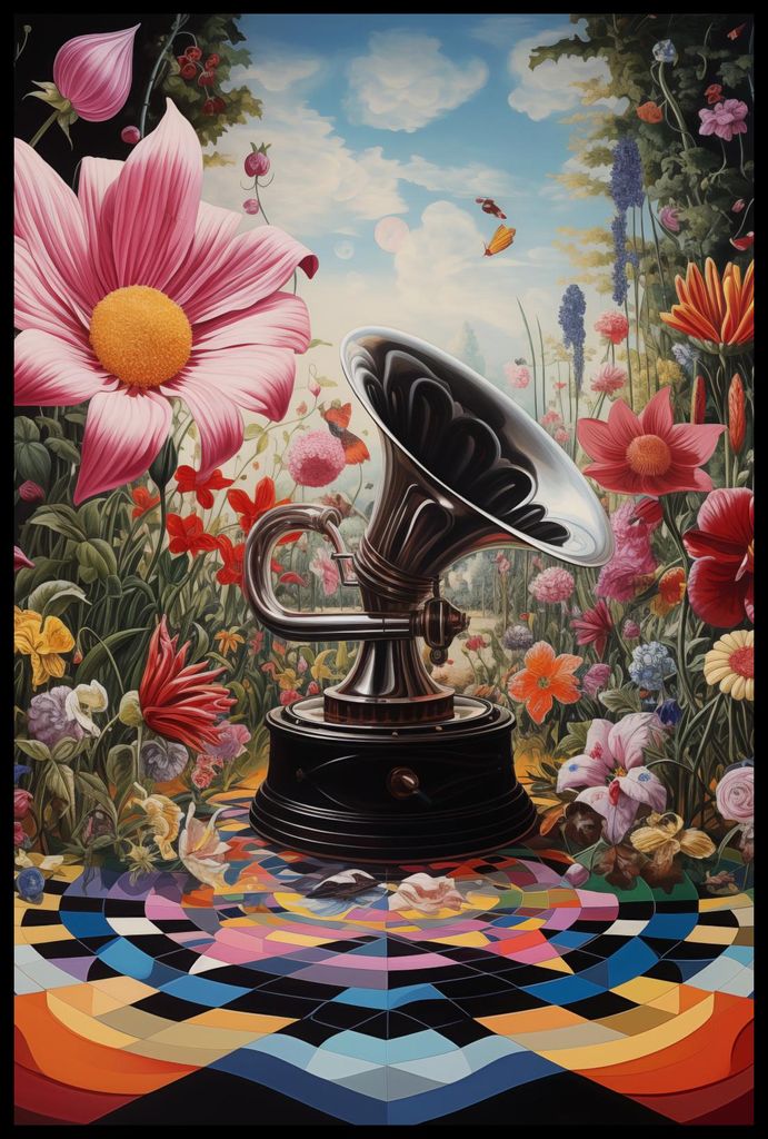 Plakat 61x91,5cm Plattenspieler in Blumen