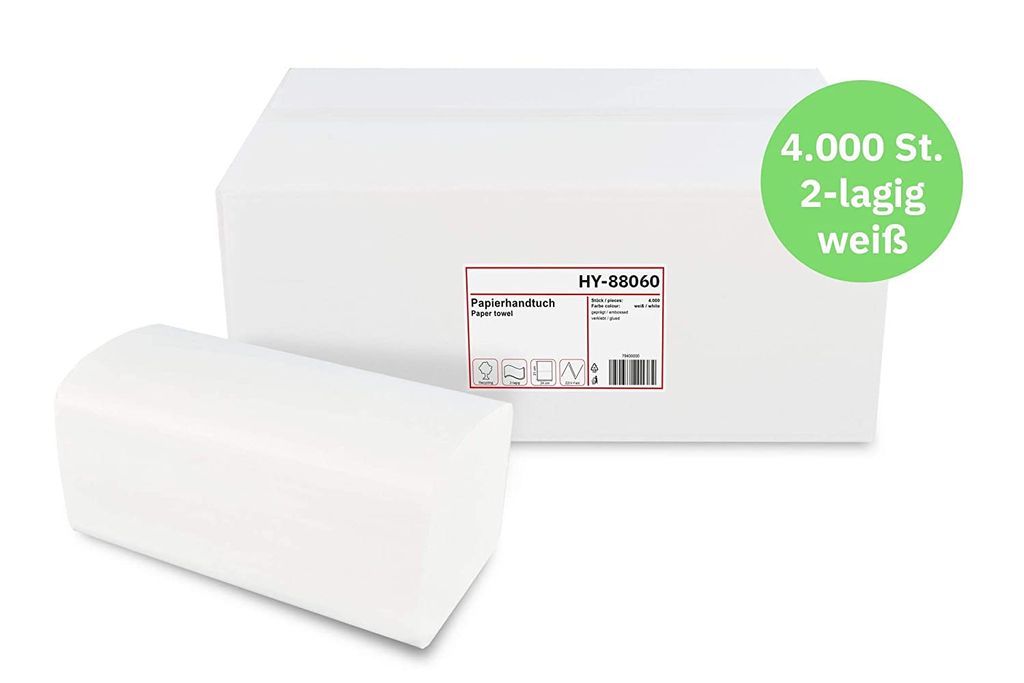 Papierhandtücher Falthandtücher Handtuchpapier Papier Weiß1-lagig V-Falz 25x23 