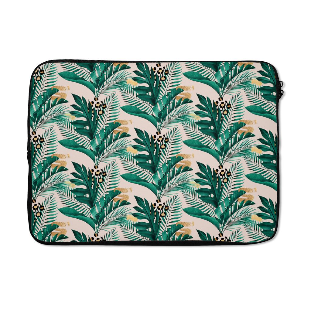 MuchoWow Laptop Hülle 14 ZollPalmenblatt - Pantherdruck - Gold Laptoptasche - Laptoptasche - Stoßsicher - Schutzhaube