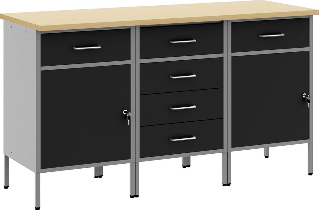 Möbel 3-teiliges Werkbank-Set in Schwarz und Grau aus Holzwerkstoff und Stahl - Werkbänke 3321370