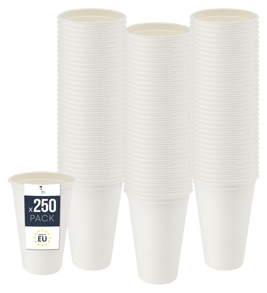 BenBow Einwegbecher aus Zuckerrohr, Weiß, 400 ml x 250 – Produktbild 