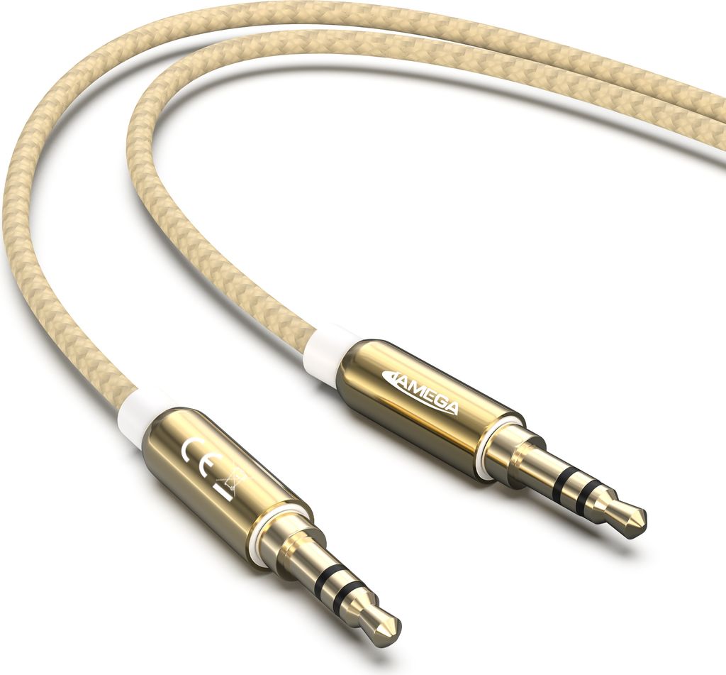 AUX Kabel 3,5mm Klinke-Stecker Klinken Stereo für iPhone TV Boxen Gold, 2m