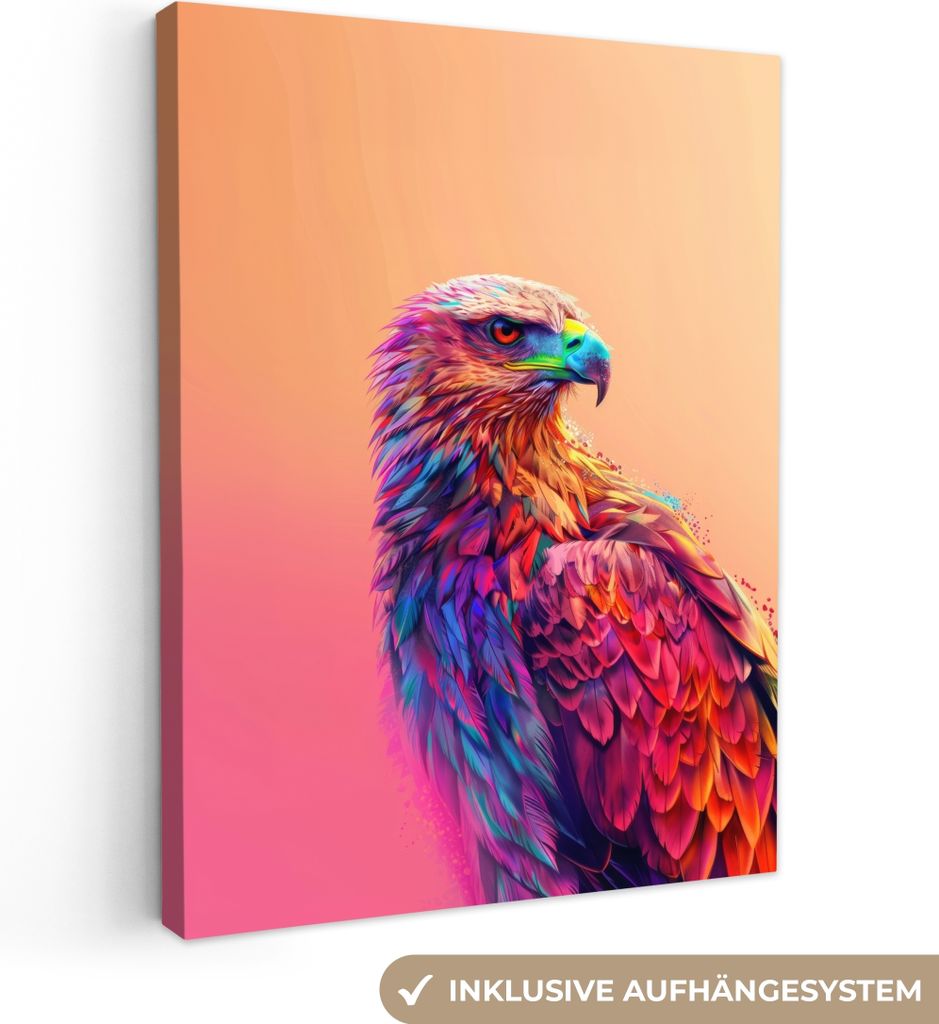 MuchoWow - Leinwandbilder - Adler - Vogel - Bunt - Tier, Wandbild, Wanddeko Bilder Wohnzimmer, 90x120 cm