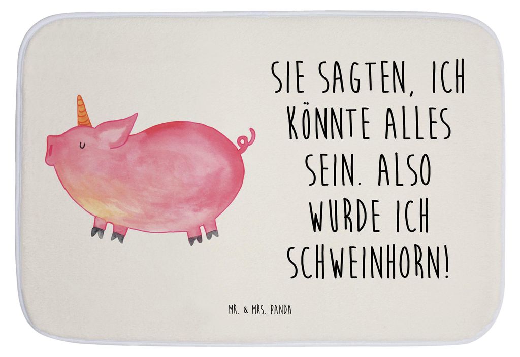 Mr. & Mrs. Panda Badezimmerteppich Einhorn Schwein - Weiß - Geschenk, Unicorn, Einhörner, Duschvorleger, Badteppich, badezimmermatte, Englisch, S...