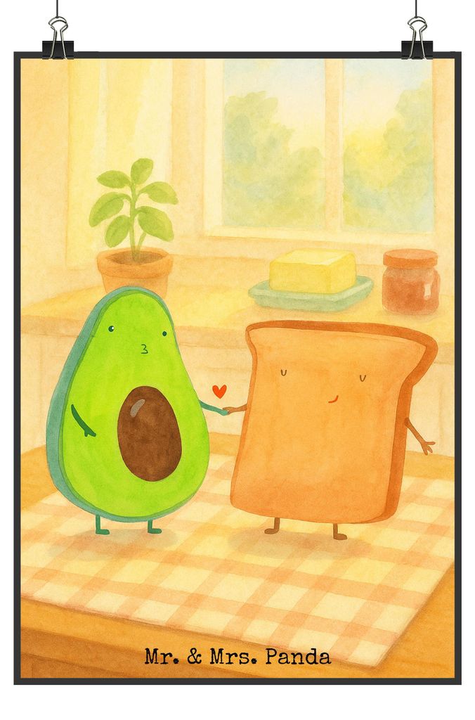 Mr. & Mrs. Panda Bild Avocado Toast Design DIN A0 - Weiß - Geschenk, Plakat, Freundin, wanddeko, Wanddekoration, drucke, Liebe, Hochzeitsgeschenk,...