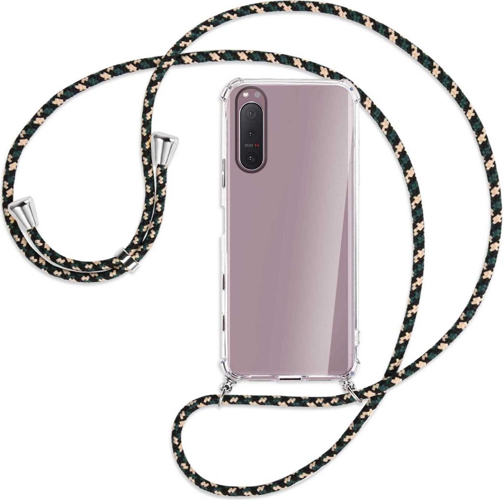 Handykette Backcover-Schutzhülle mit Band (Metall silberfarben) für Sony Xperia 5 II - camouflage