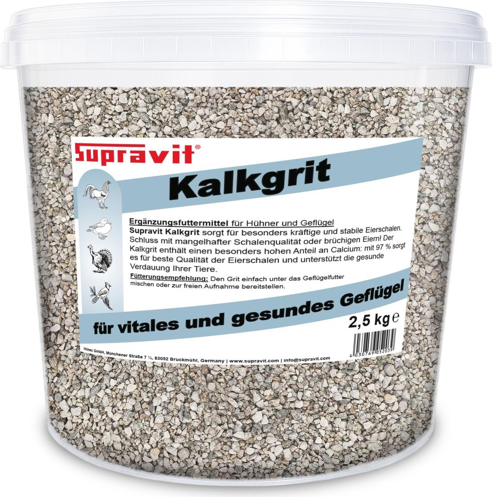 Supravit Kalkgrit für Geflügel 2,5kg | Futterkalk Ergänzungsfutter für Hühner, Wachteln etc. | Für starke Eierschalen und gesunde Verdauung