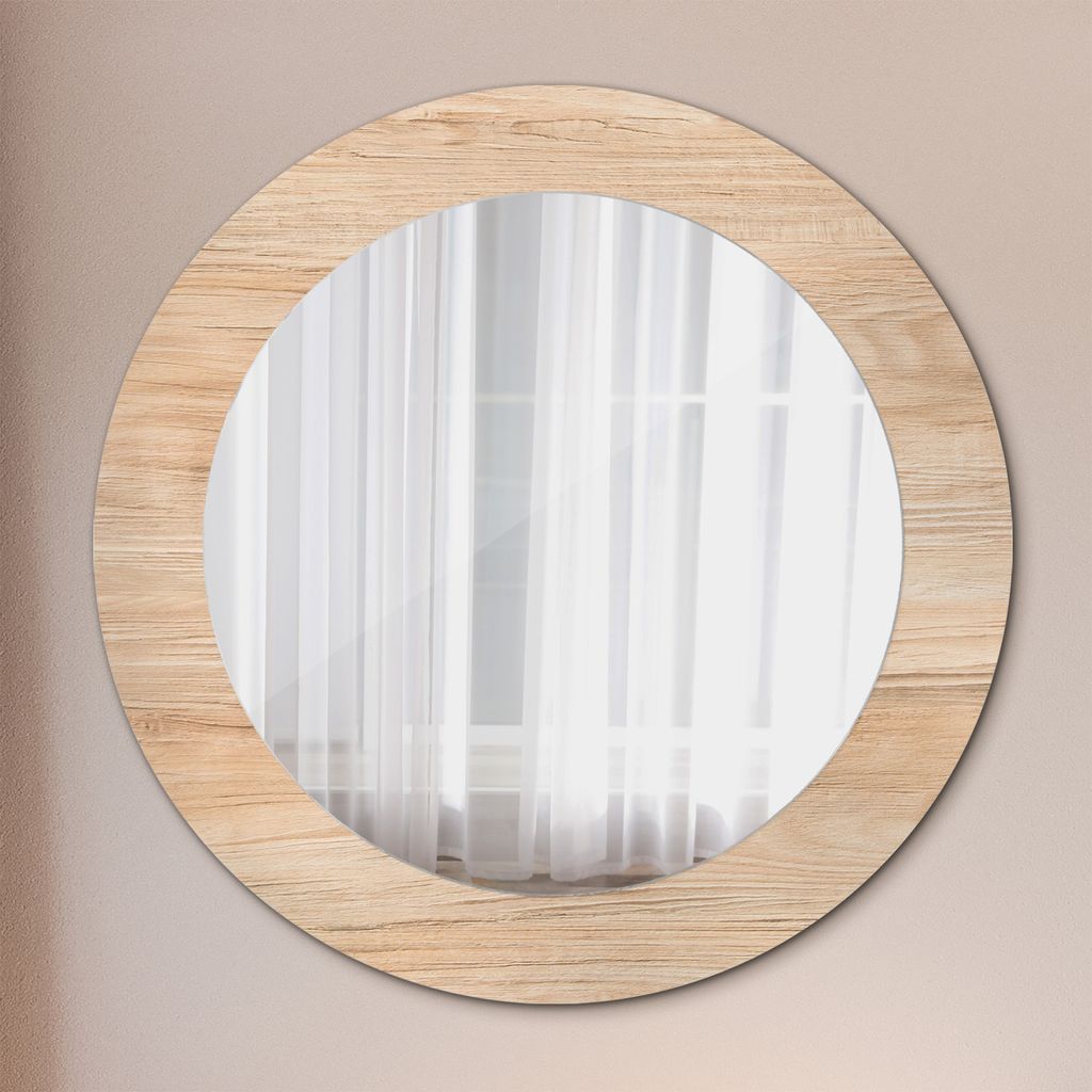 Dekospiegel Runder Spiegel mit Modernem Aufdruck – Wandspiegel – Spiegel - Rundspiegel - Holz Textur - Rund: Ø60 cm