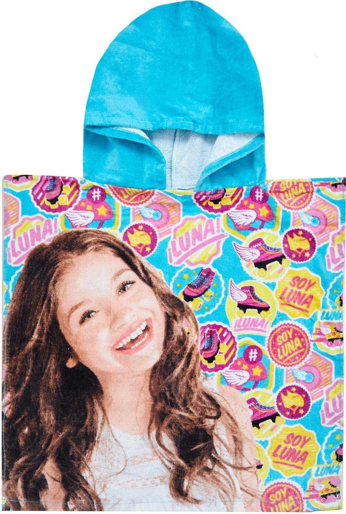 Soy Luna Kinder-Poncho mit Kapuze und bunten Rollschuh-Motiven! Blau