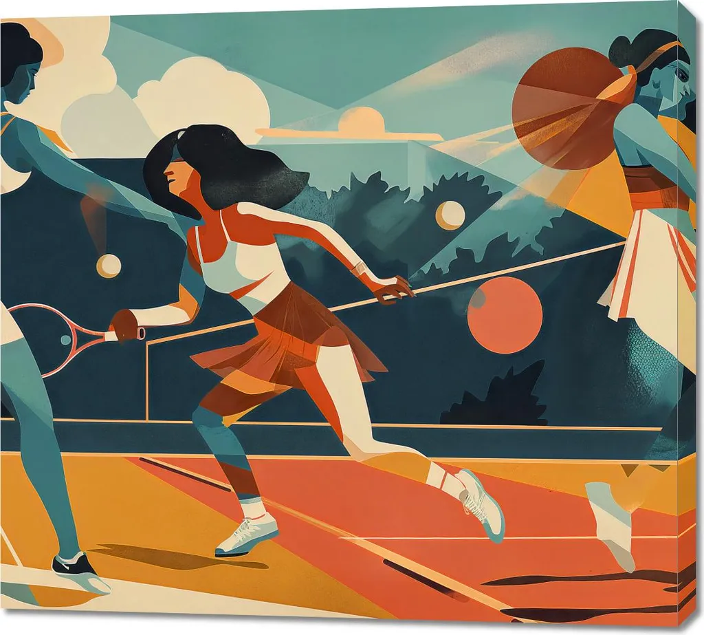 Quadro 100x90 cm Le campionesse del campo da tennis