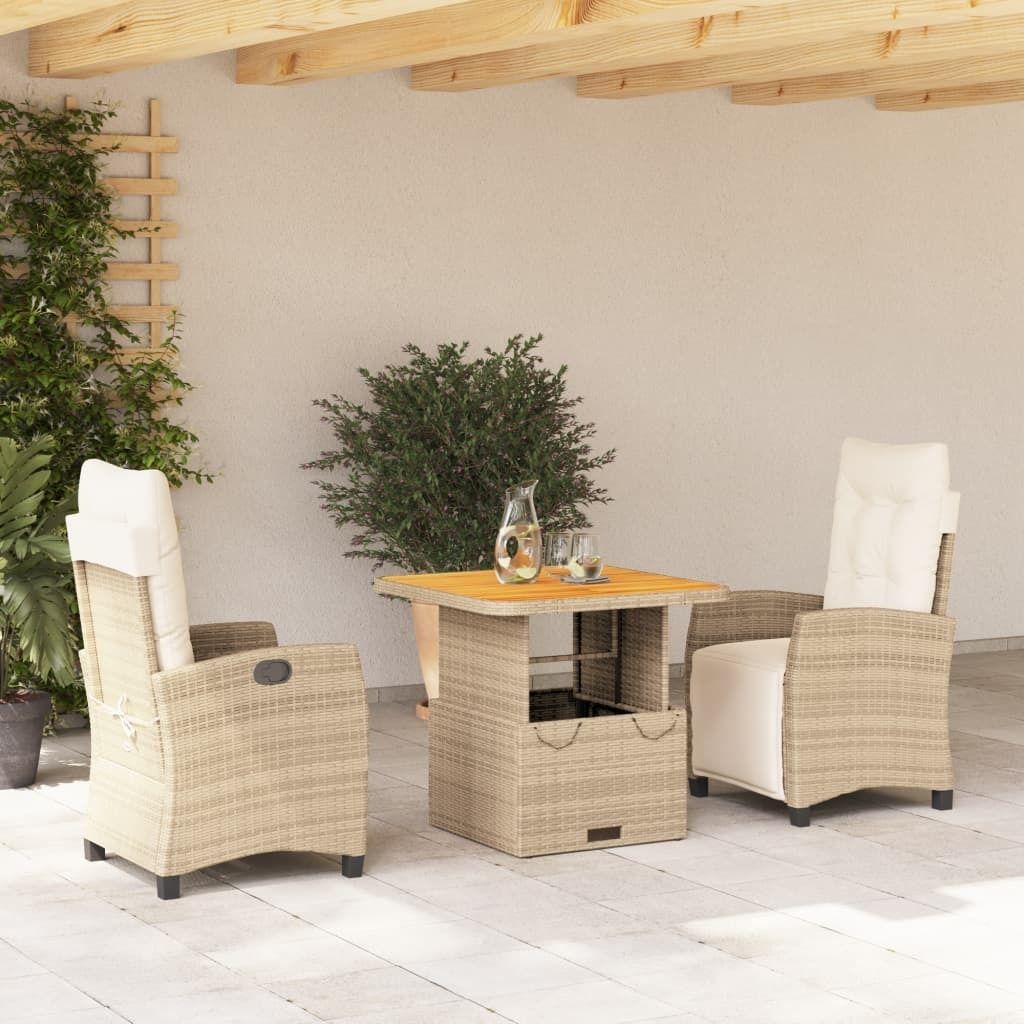 "Rabatt" 3-tlg. Garten-Essgruppe - mit tishe & Stuhl - mit Kissen Beige Poly Rattan - Lounge-Dining set CC10790