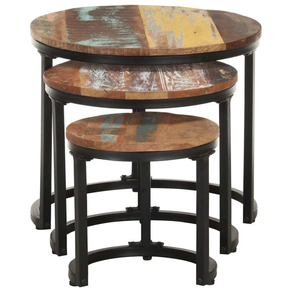 Tables d'appoint vidaXL en bois recyclé massif - Finition artisanale 3 pcs