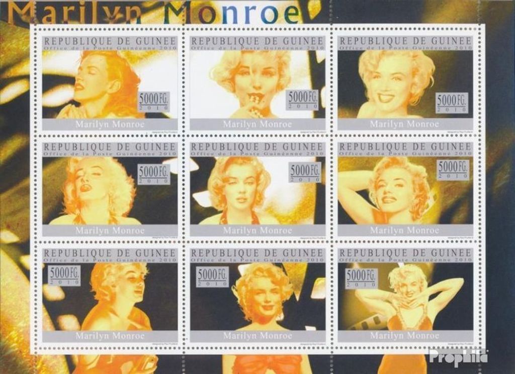 Briefmarken Guinea 2010 Mi 7349-7357 Kleinbogen (kompl. Ausgabe) postfrisch Marilyn Monroe
